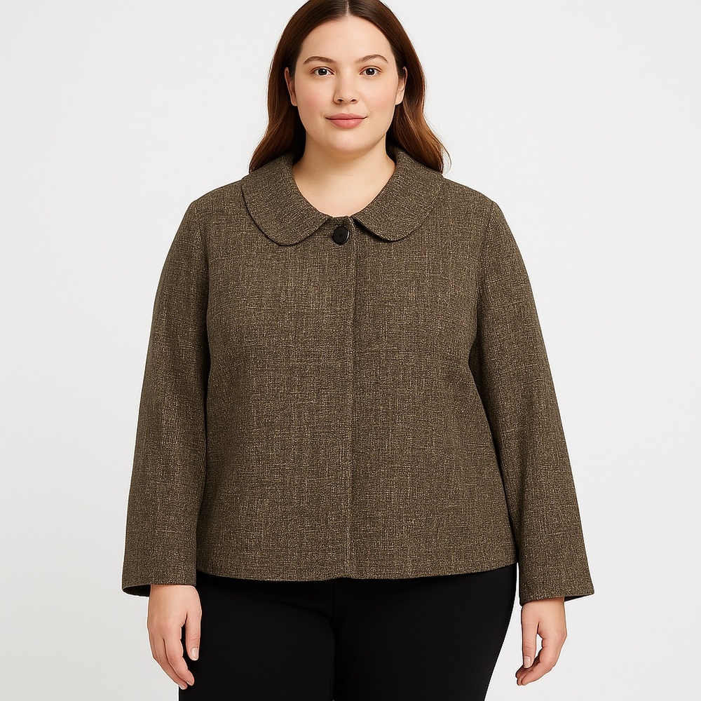 J.T. Collection Brown Textured Blazer Jacket Rounded Collar Plus Size 20W